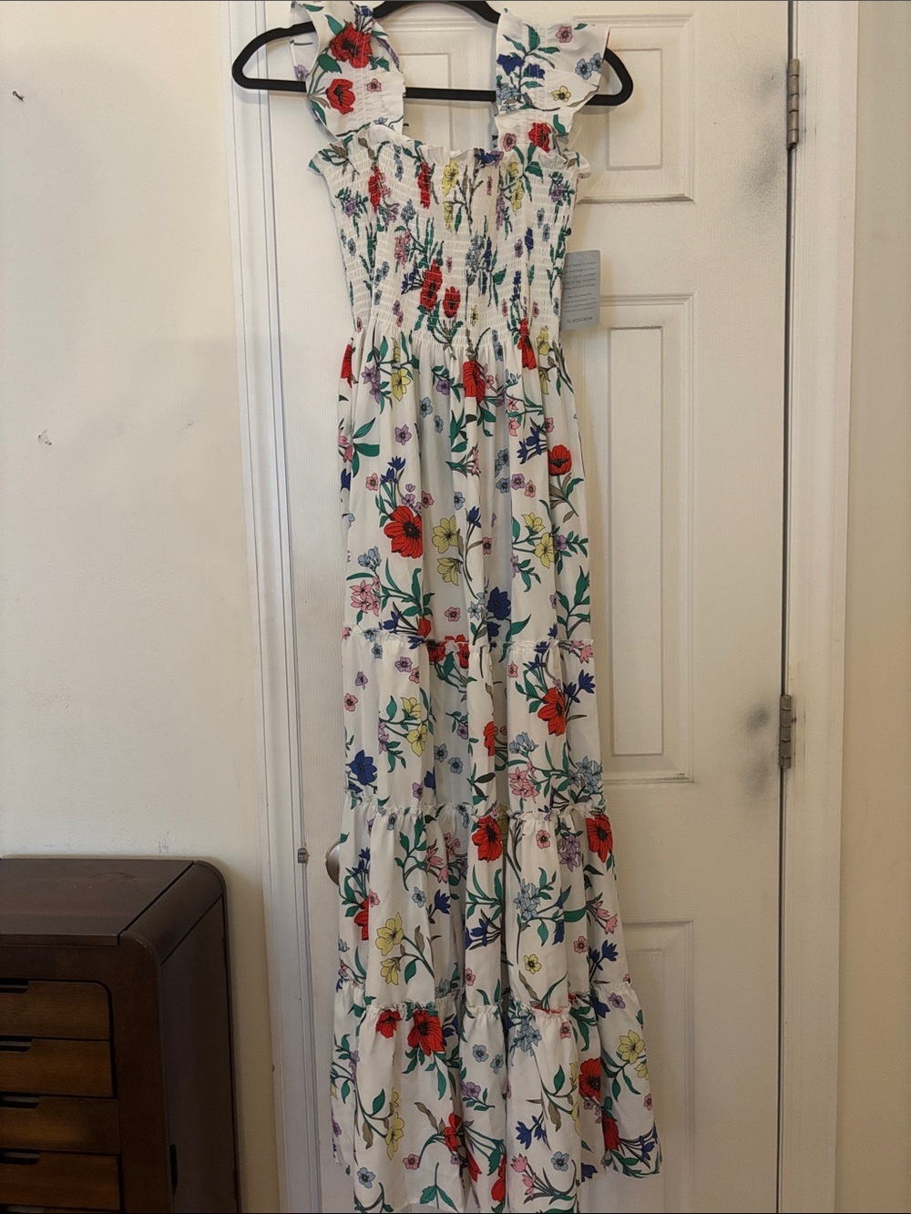 MELLODAY White Floral Tiered Maxi Dress with Ruffle Straps